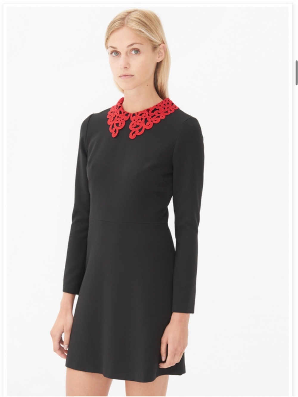 NWT Sandro Paris Renalde Embroidered Red Collar Dress US 4
